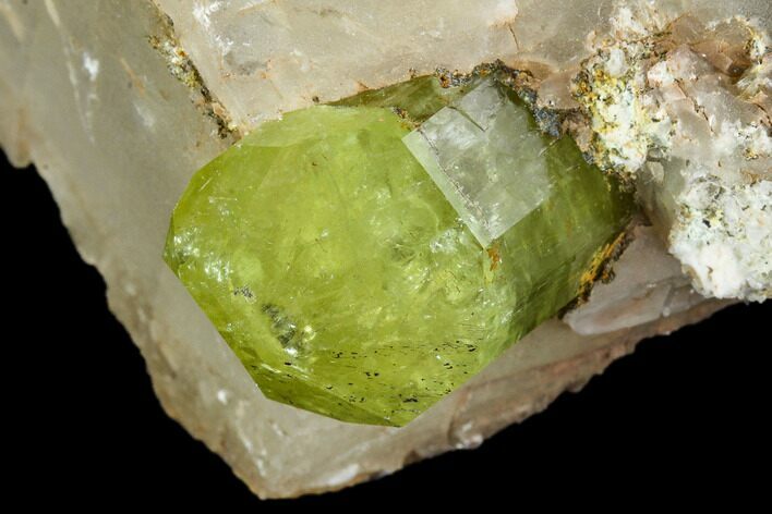 Lustrous, Yellow Apatite Crystal on Calcite - Morocco #107890